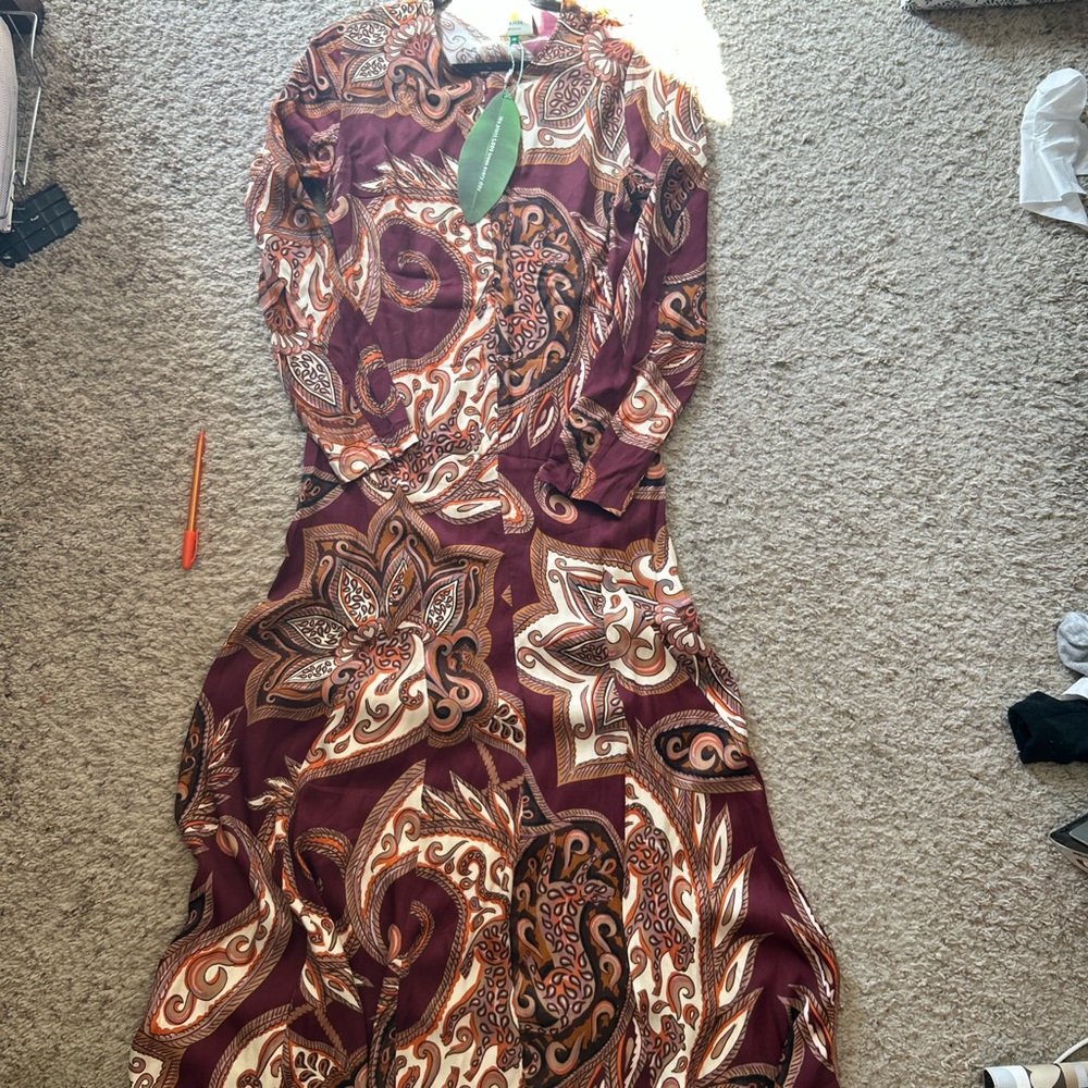 FARM Rio Burgundy and Cream Paisley maxi dress